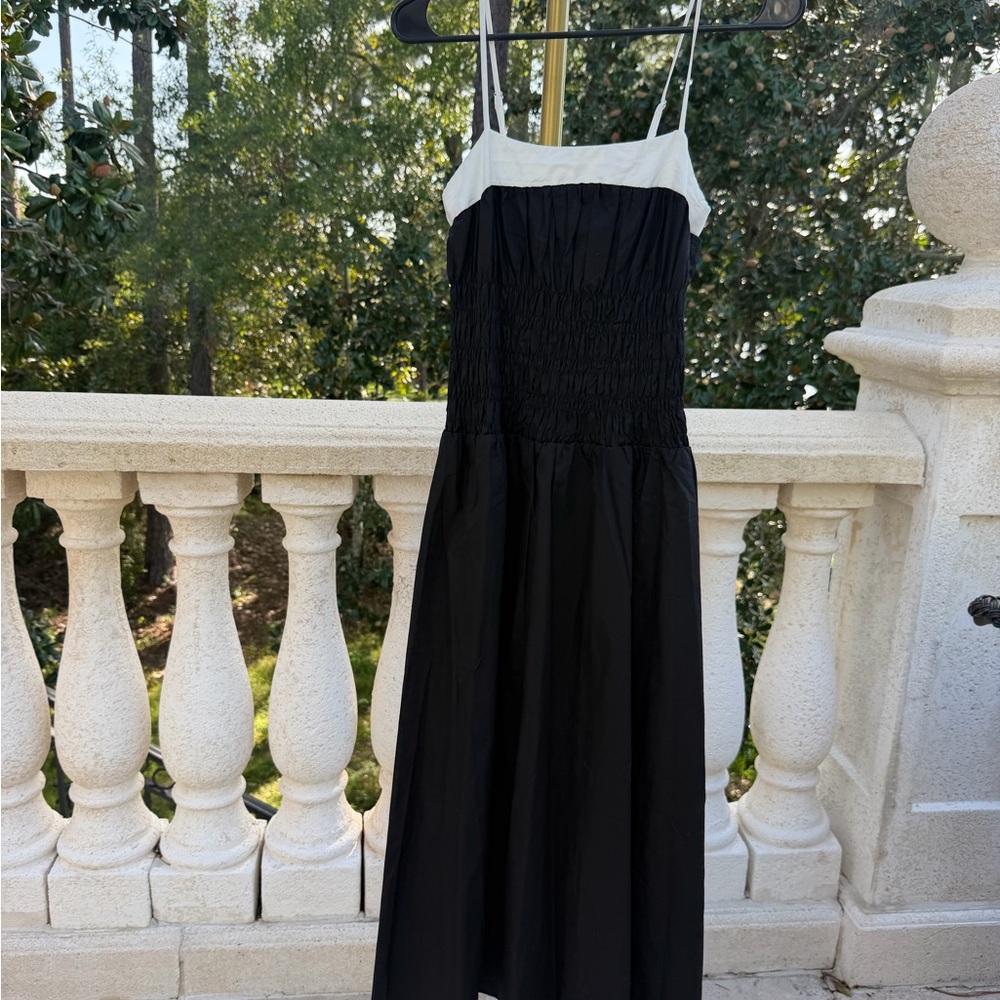 Moon River Black Maxi Dress with White Yoke
